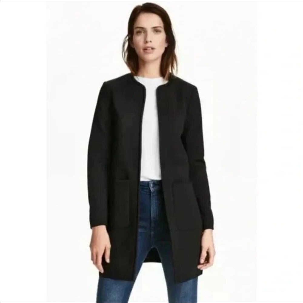 H&M Black Longline Open Front Coat Jacket Women’s Size 6